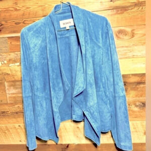 BB Dakota Faux Suede Hazy Blue Waterall blazer office party jacket holidays M